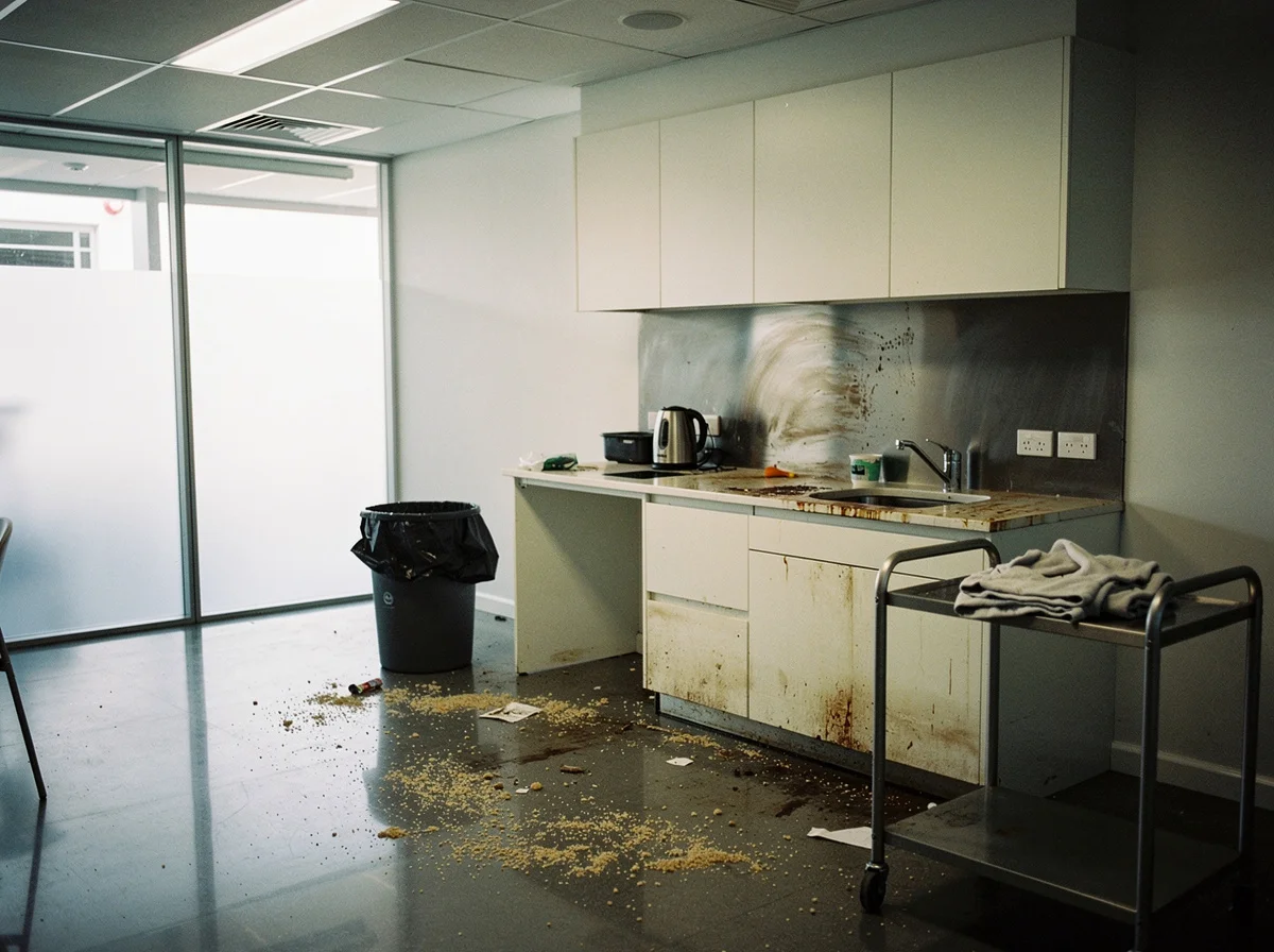 A neglected office kitchen before Cleanline took over the clean